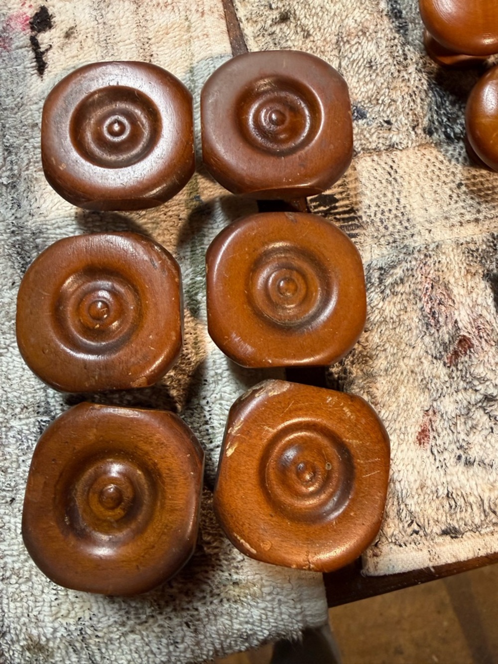 Vintage Round Wooden Drawer Pulls - Set of 6, Warm Brown